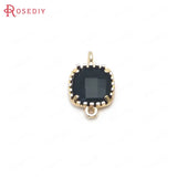 10PCS 9x14MM Champagne Brass Glass Square Connect Charms Pendants