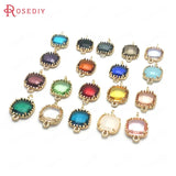 10PCS 9x14MM Champagne Brass Glass Square Connect Charms Pendants