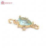 10PCS 9x18MM Champagne Brass Zircon Glass Drop Charms Pendants