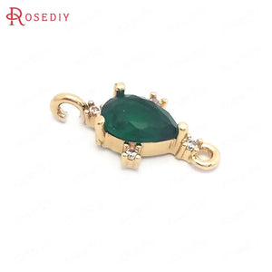 10PCS 9x18MM Champagne Brass Zircon Glass Drop Charms Pendants