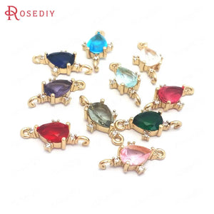 10PCS 9x18MM Champagne Brass Zircon Glass Drop Charms Pendants