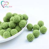 10PCS Green Crochet Wooden Beads Ball Knitted By Cotton Thread For DIY