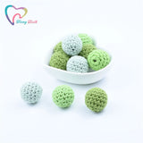 10PCS Green Crochet Wooden Beads Ball Knitted By Cotton Thread For DIY