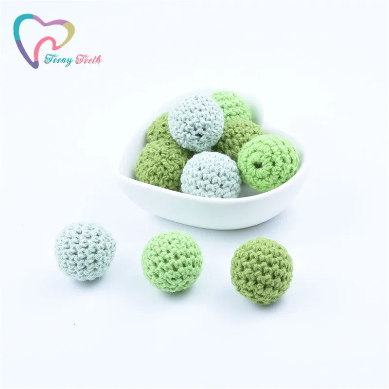 10PCS Green Crochet Wooden Beads Ball Knitted By Cotton Thread For DIY