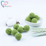 10PCS Green Crochet Wooden Beads Ball Knitted By Cotton Thread For DIY
