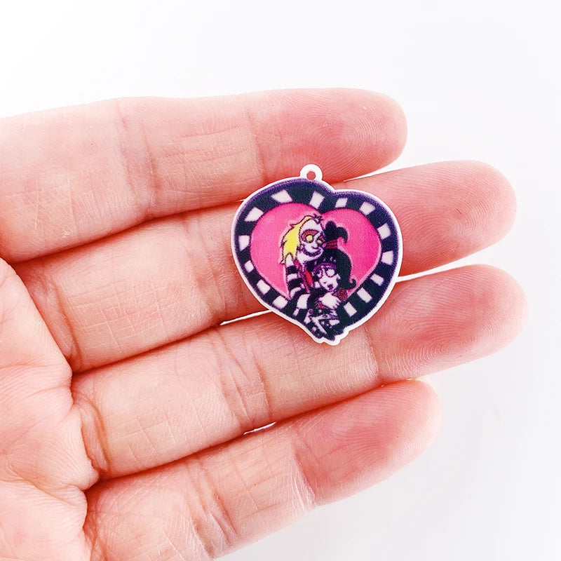 10PCS Beetlejuice Acrylic Anime Pendants Epoxy Resin Charms