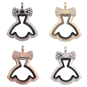 10PCS Bow Knot Skirt Rhinestone Locket Charms Jewelry