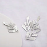 10PCS Brass Silver Plated Textured Leaf Feather Charms Flower Charms