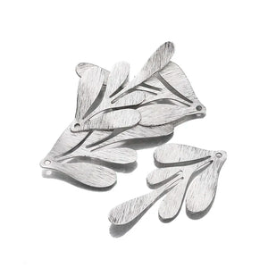 10PCS Brass Silver Plated Textured Leaf Feather Charms Flower Charms
