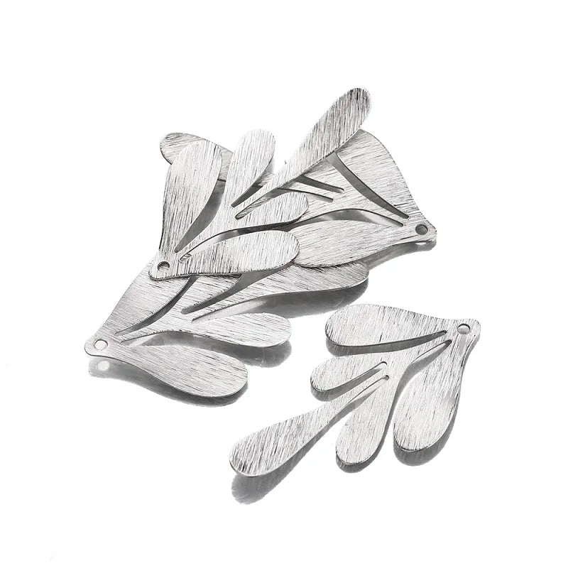 10PCS Brass Silver Plated Textured Leaf Feather Charms Flower Charms