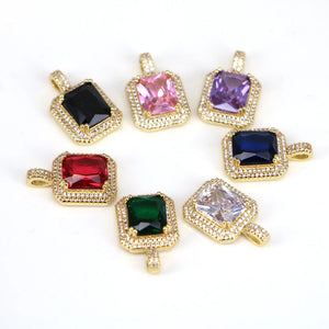 10PCS Brass Zircon Rectangle Square Charms Pendants Jewelry Making DIY Findings