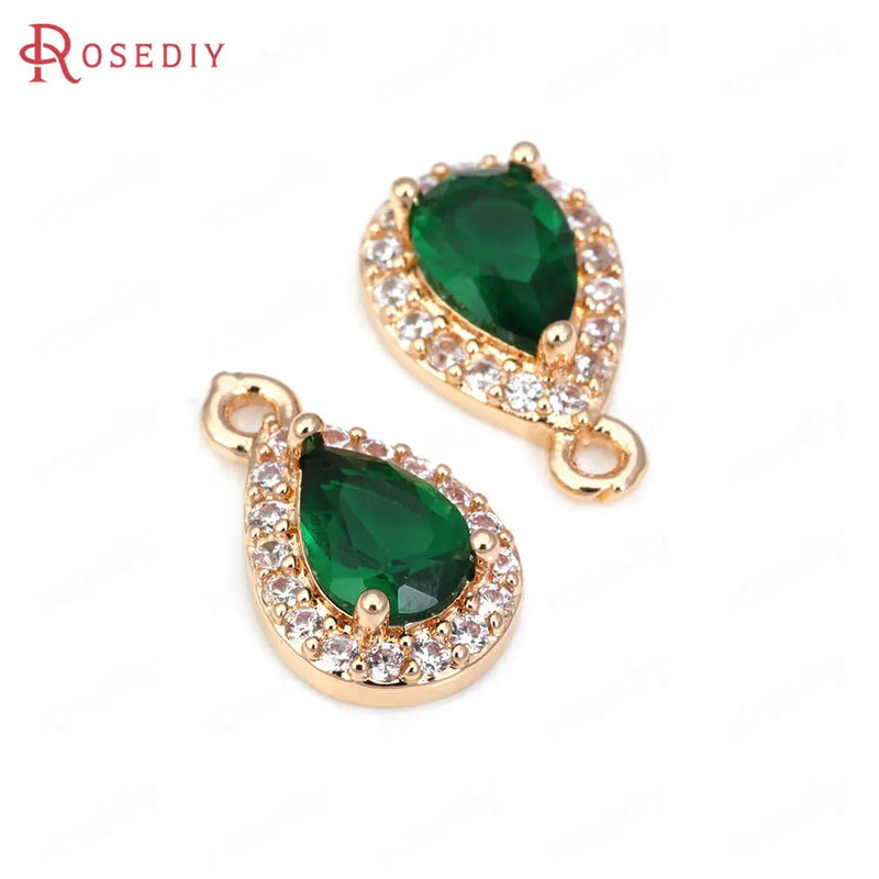 10PCS Brass Zircon Glass Charms Pendants Jewelry DIY Findings