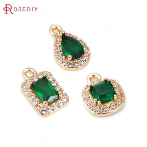 10PCS Brass Zircon Glass Charms Pendants Jewelry DIY Findings