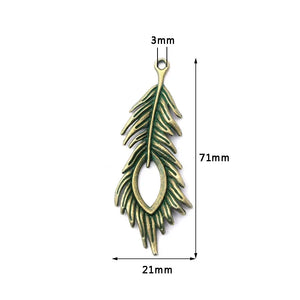 10PCS Bronze Boho Verdigris Phoenix Peafowls Feather Charms for Jewelry Making