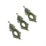 10PCS Bronze Boho Verdigris Phoenix Peafowls Feather Charms for Jewelry Making