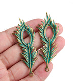 10PCS Bronze Boho Verdigris Phoenix Peafowls Feather Charms for Jewelry Making