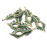 10PCS Bronze Boho Verdigris Phoenix Peafowls Feather Charms for Jewelry Making