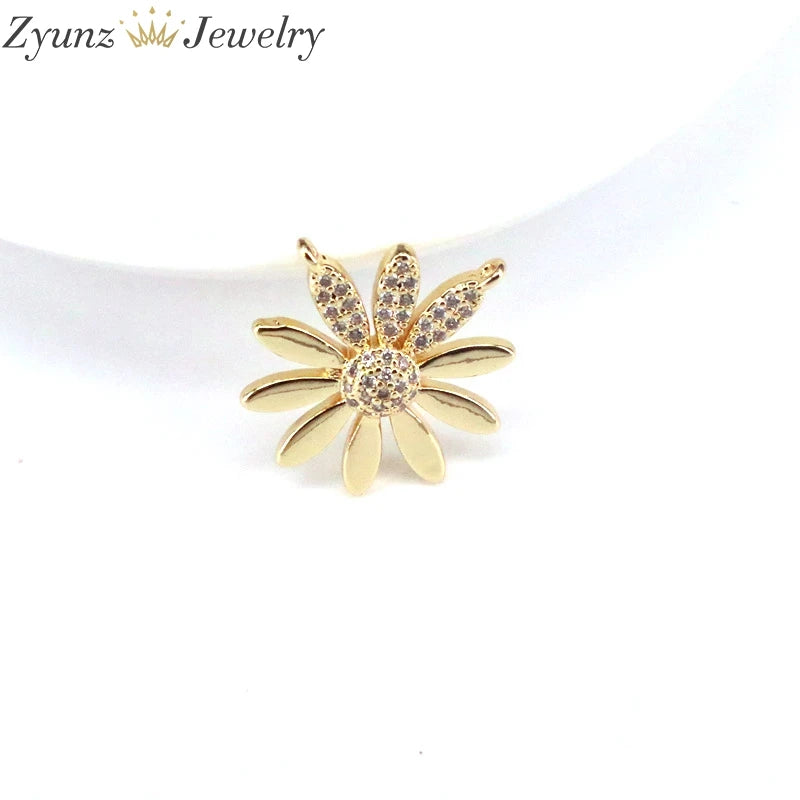 10PCS CZ Sun Flower Pendant, Cubic Zirconia Necklace Pendant