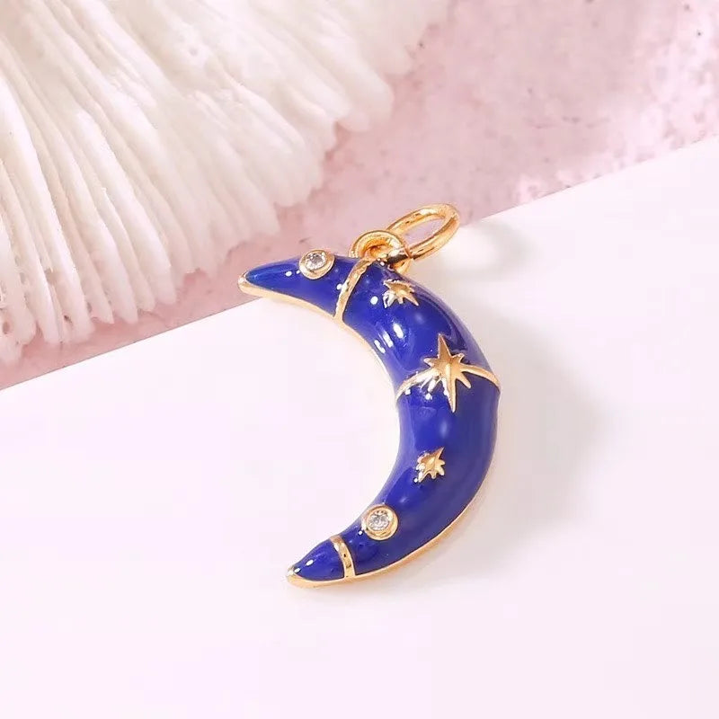 10PCS Star Moon Enamel Charms for Jewelry Making