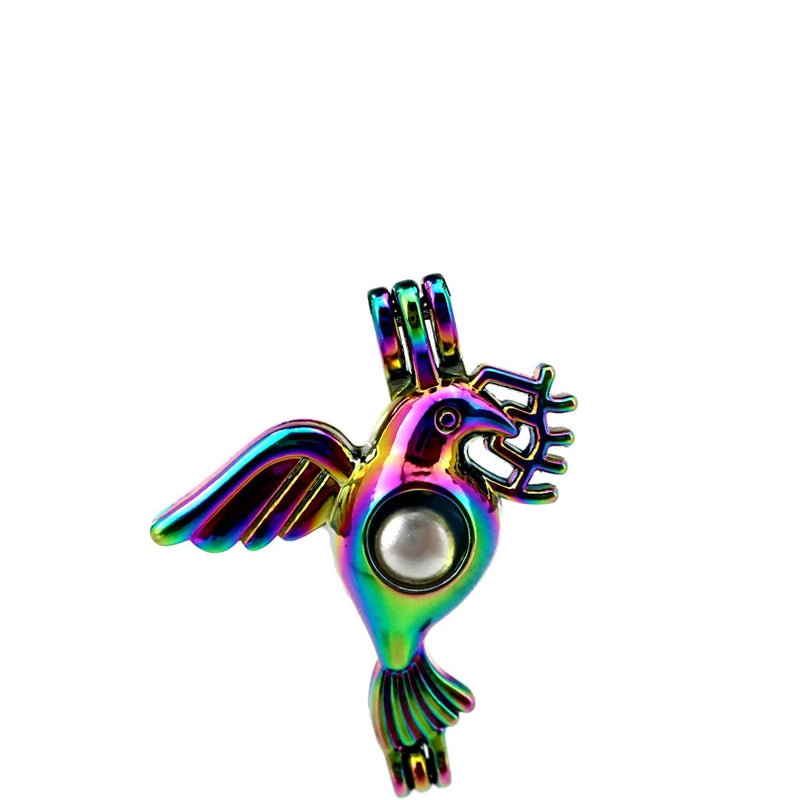 10PCS Bird Pearl Cage Locket Aromatherapy Pendant for Gift Necklace Keychain