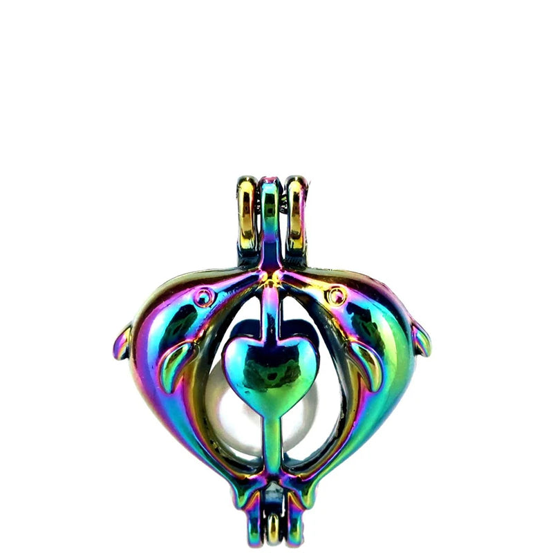 10PCS Couple Dolphins Charms Pearl Cage Locket Aromatherapy Diffuser Pendant