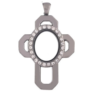 10PCS Crucifix Rhinestone Smoothing Floating Locket Alloy Pendant