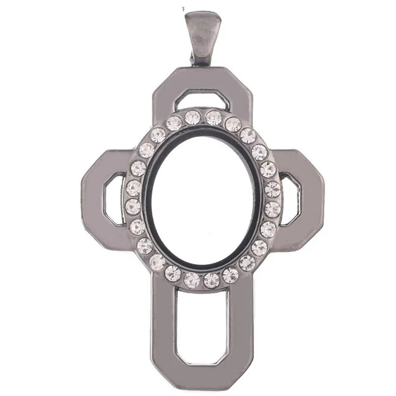 10PCS Crucifix Rhinestone Smoothing Floating Locket Alloy Pendant