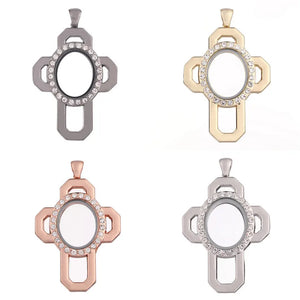 10PCS Crucifix Rhinestone Smoothing Floating Locket Alloy Pendant