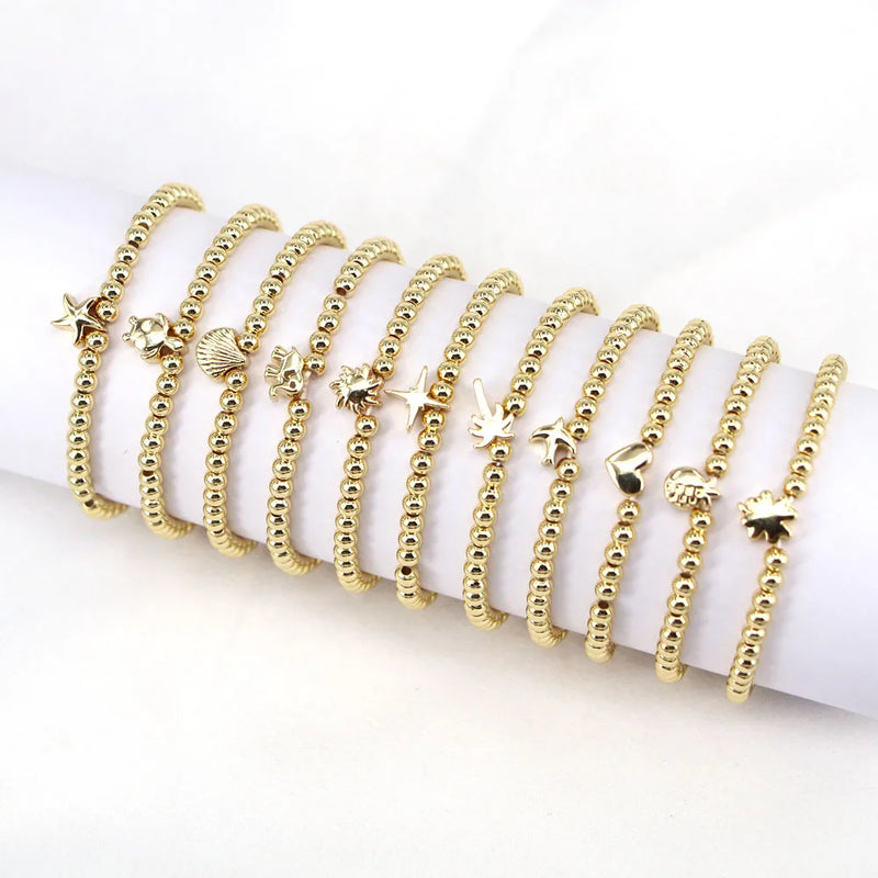 Animal Charm Elastic Bracelet Round Bead Plated Bracelet For Women