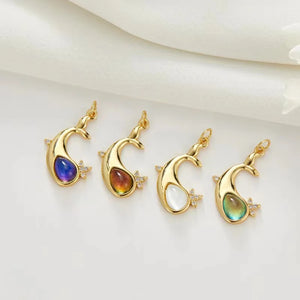 10PCS Dolphin Charms Opal Pendants Zircon Copper Plated Party Gift