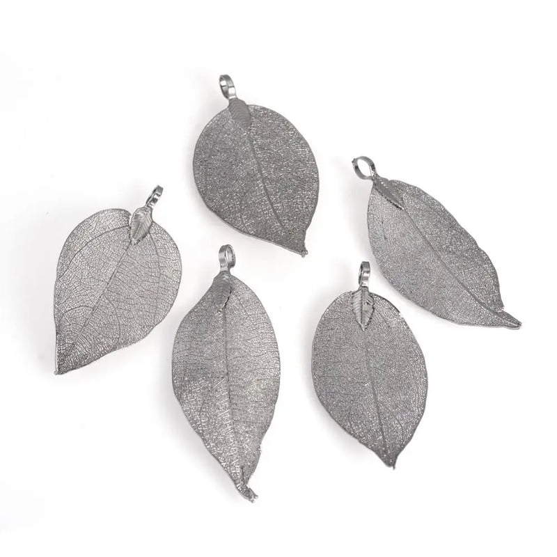 10PCS Electroplated Leaf Big Pendants Natural Real Filigree Leaf Pendants Charms