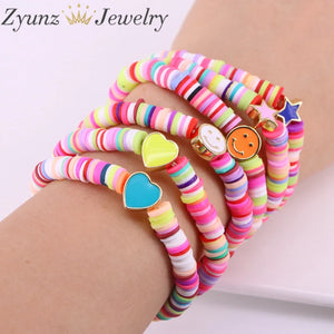 10PCS Enamel Happy Beaded Bracelet Polymer Clay Smiley Star Heart Bracelets