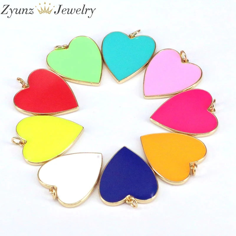 10PCS Enamel Heart Charm Pendant, Heart Necklace Pendant