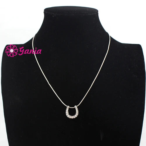 10PCS Horse Shoe Pendant Necklace with Snake Chain and Czech Crystal