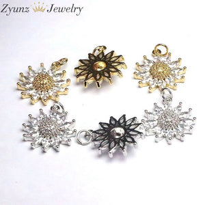 10PCS CZ Sun Flower Pendant Charms Jewelry Accessory