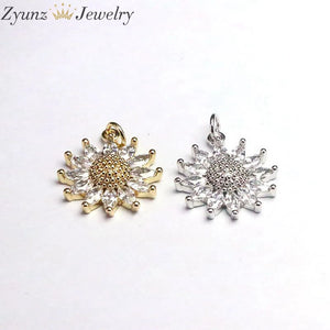 10PCS CZ Sun Flower Pendant Charms Jewelry Accessory