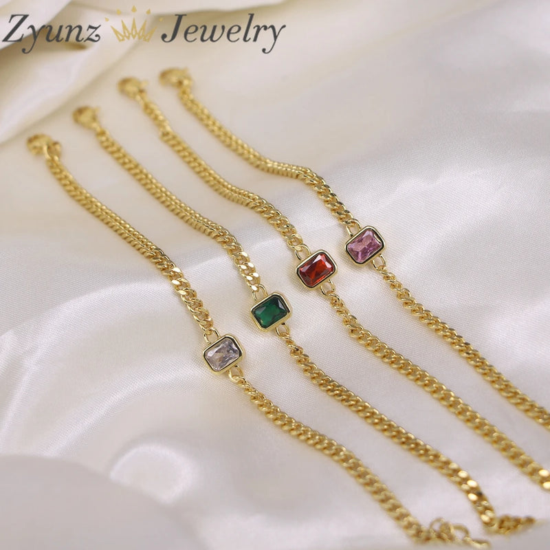 10PCS Square Crystal Zircon Bracelets Hand Chain Drop Punk Party Jewelry