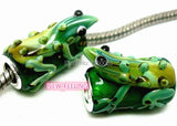 10PCS High Green Lizard Glass Beads Silver Plated for European Charms