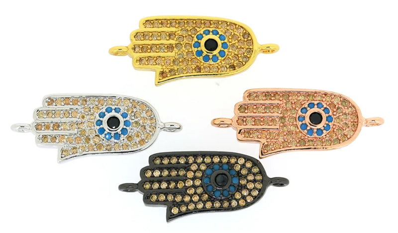 10PCS Hamsa Hand Charm Champagne Zirconia DIY Findings