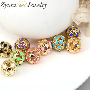 10PCS Enamel Ball Colorful Star Moon Flower DIY Jewelry Accessories
