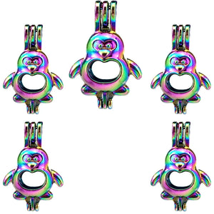 10PCS Penguin Pearl Locket Aromatherapy Diffuser Pendant Gift Necklace Keychain