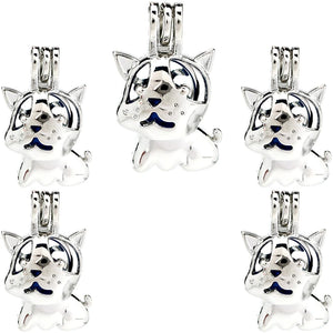 10PCS Dog Pearl Cage Locket Aromatherapy Pendant Necklace Keychain