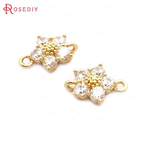 10PCS Champagne Brass Zircon Flower Connect Charms 2 Holes Pendants
