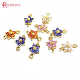 10PCS Champagne Brass Zircon Flower Connect Charms 2 Holes Pendants