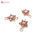 10PCS Champagne Brass Zircon Flower Connect Charms 2 Holes Pendants