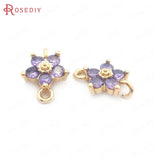 10PCS Champagne Brass Zircon Flower Connect Charms 2 Holes Pendants