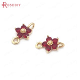 10PCS Champagne Brass Zircon Flower Connect Charms 2 Holes Pendants