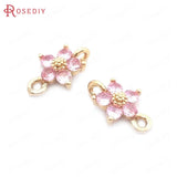10PCS Champagne Brass Zircon Flower Connect Charms 2 Holes Pendants