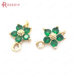 10PCS Champagne Brass Zircon Flower Connect Charms 2 Holes Pendants