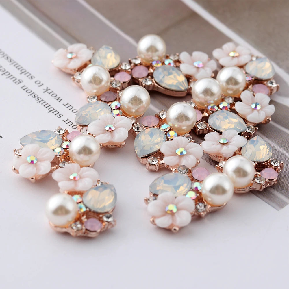 10PCS Flower Rhinestone Buttons Wedding Vintage Apparel Sewing DIY Craft